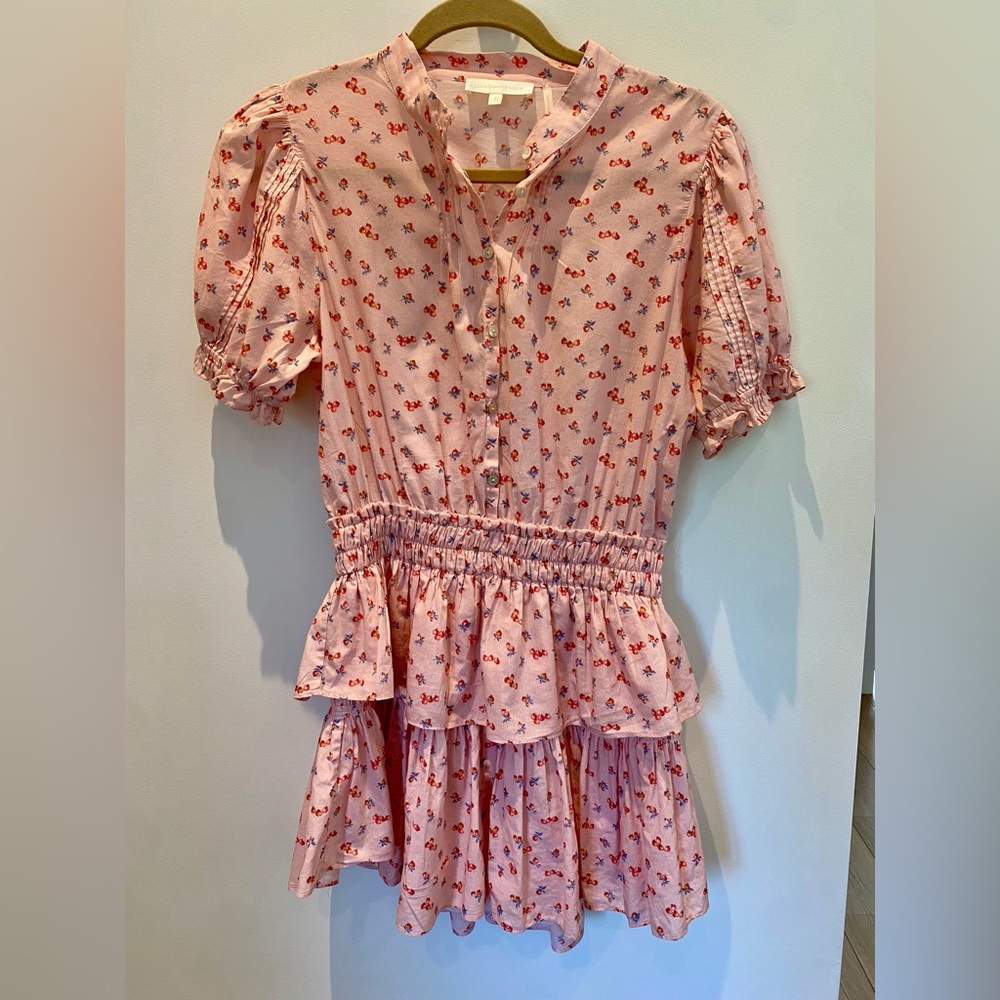 Love shack fancy Floral orange Pink Mini Dress